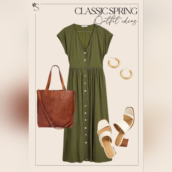 NWT Madewell olive polka dot midi dress - Picture 2 of 5